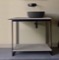 Console Sink Vanity With Matte Black Vessel Sink and Grey Oak Shelf